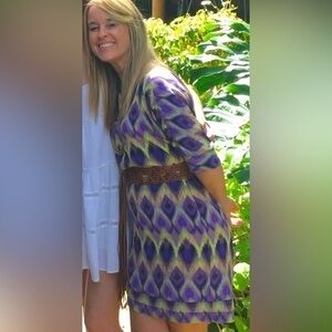 Presley Skye Silk Purple Yellow short sleeve mini Dress size XXSP